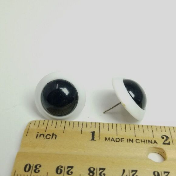 Vintage Eye Ball Stud Earrings, Black White, Unique Strange Estate - Picture 5 of 7